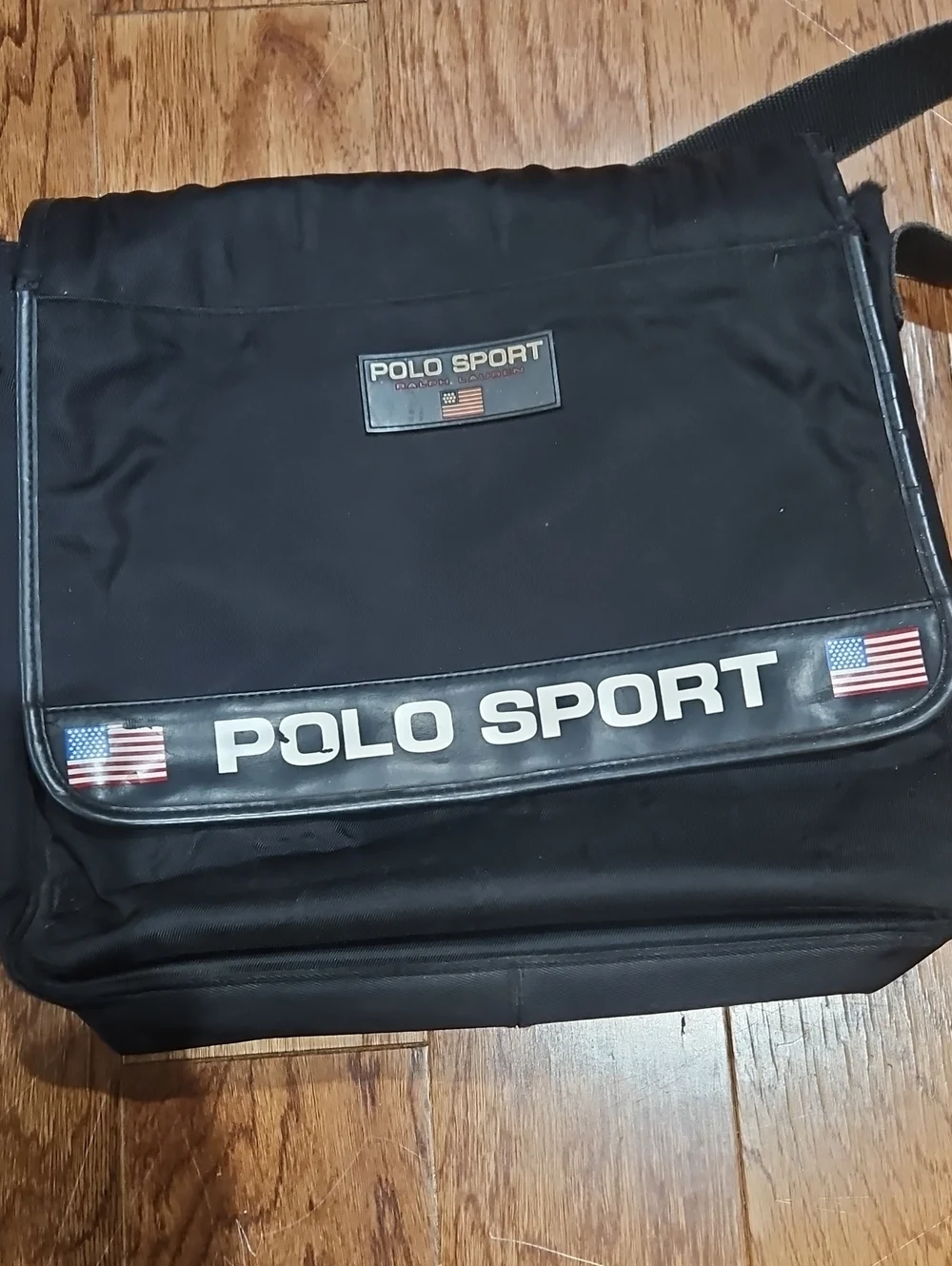 Polo by Ralph Lauren Black Polo Sport Messenger Bag with Flag Detail
